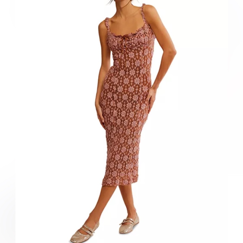 Free People Brown and Pink Floral Midi Dress - Picture 10 of 17